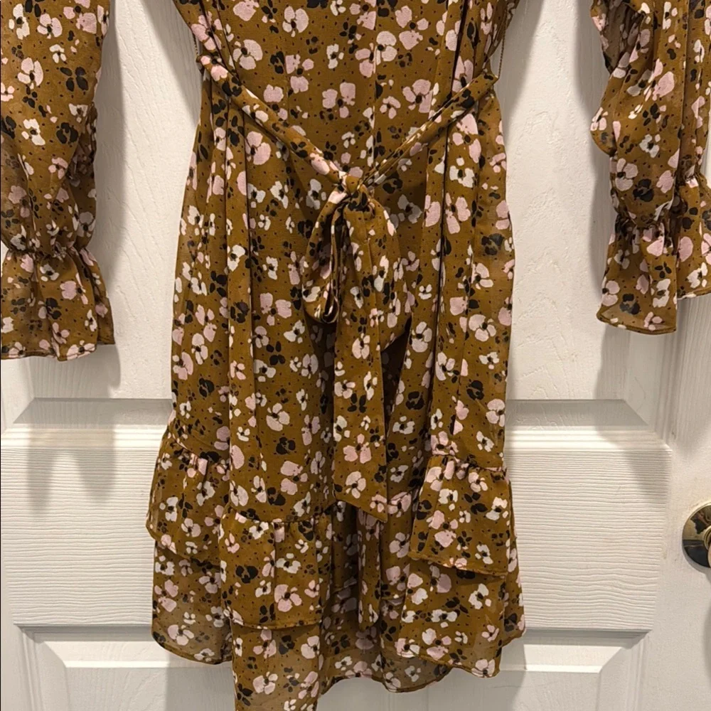 Who What Wear Brown Tan Ruffled Tie Front‎ Sundress